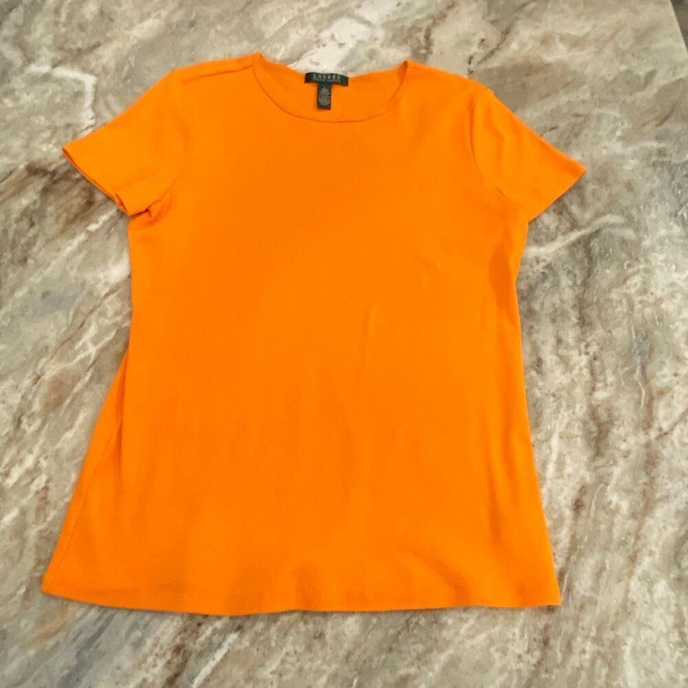 LRL Ralph Lauren Shirt Womens Orange Short Sleeve Tee Top Size Large